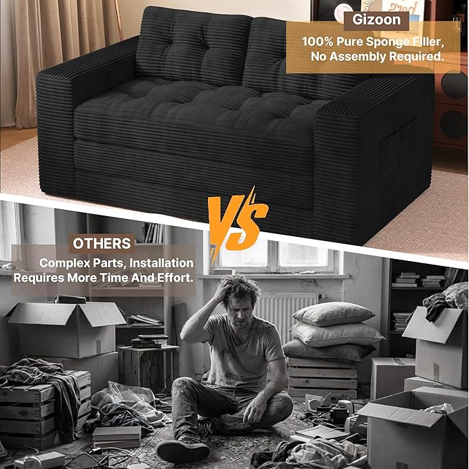 Gizoon Convertible Loveseat Sleeper Sofa Bed, Corduroy Pull Out Couch - Image 8