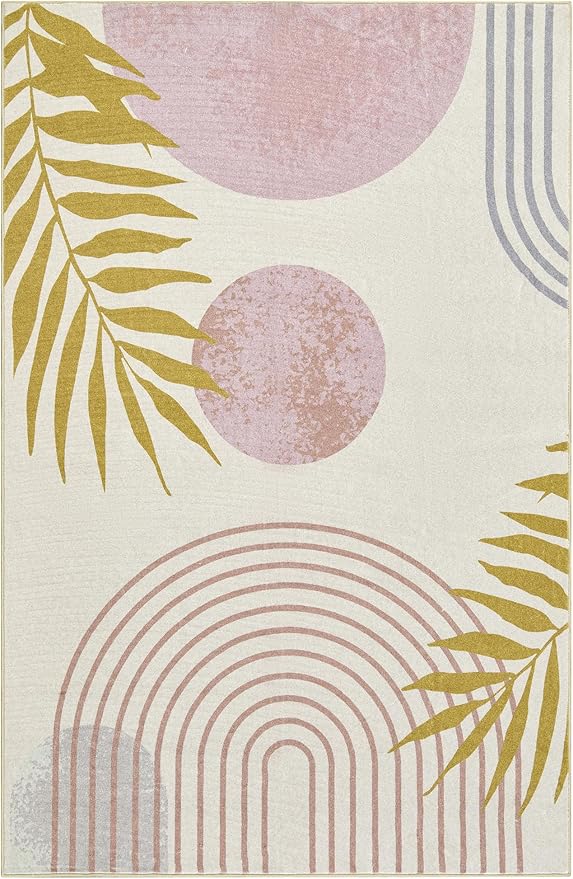 RoomTalks Cute Pink Nuresry Rug Washable, Boho Modern Contemporary Aesthetic - Image 7