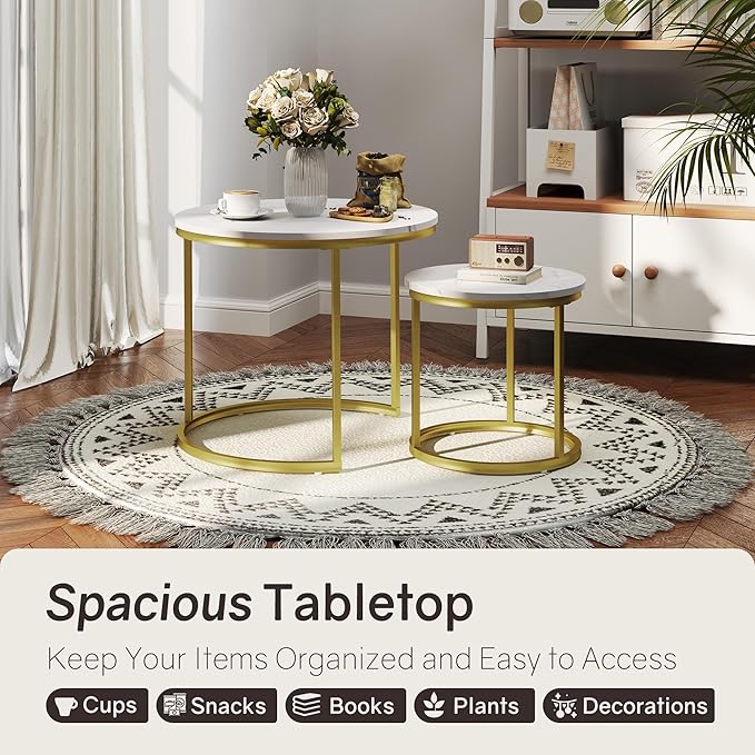 Otterease Nesting Tables Set of 2, Round Coffee Table, Small Nesting Coffee - Image 3