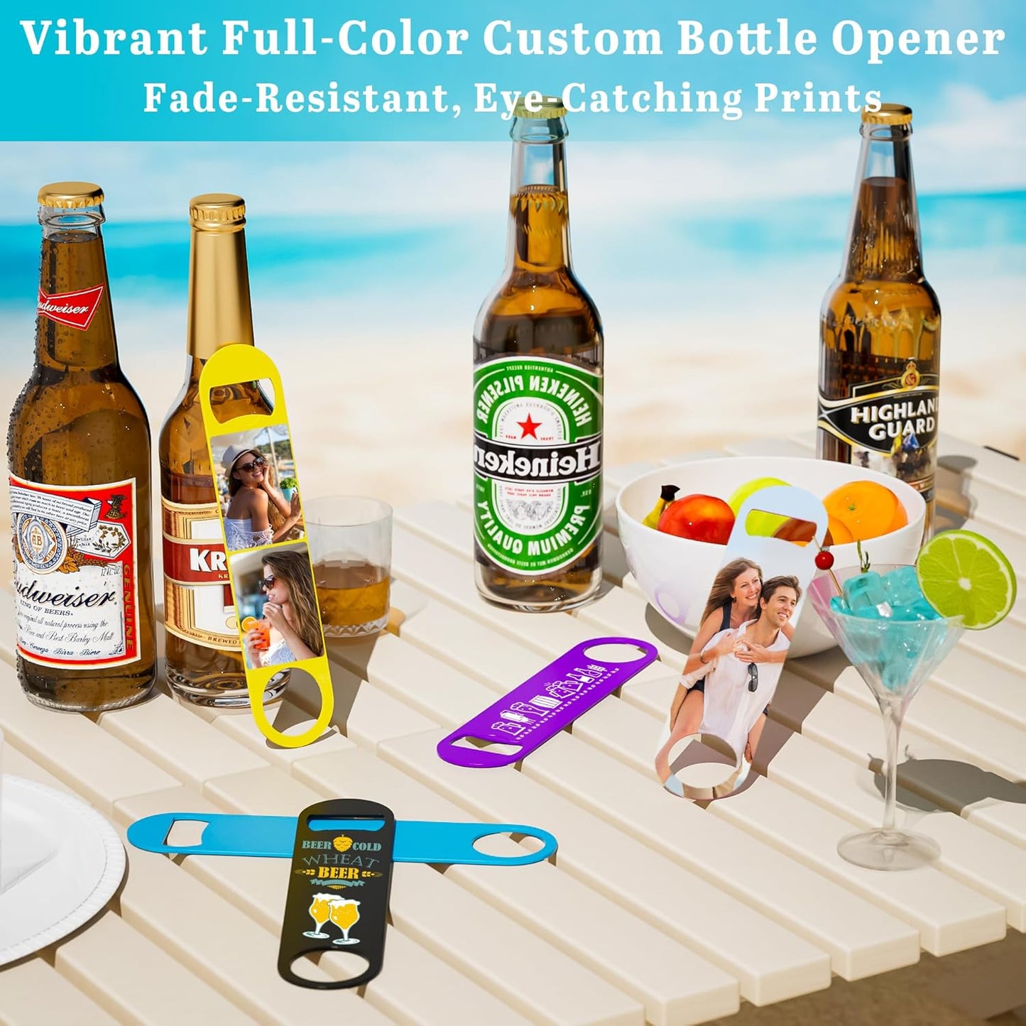 5-100 Custom Bottle Opener, Personalized Bottle Opener Stainless Steel with Customized Photo/Text in Full Color Printing, Colorful Beer Opener for Bar, Restaurant, Party, Wedding Favors (ONE PHOTO)