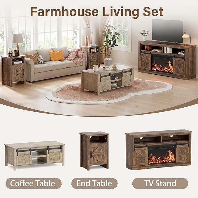 JUMMICO Farmhouse Nightstand, Modern Bedside Table - Image 3