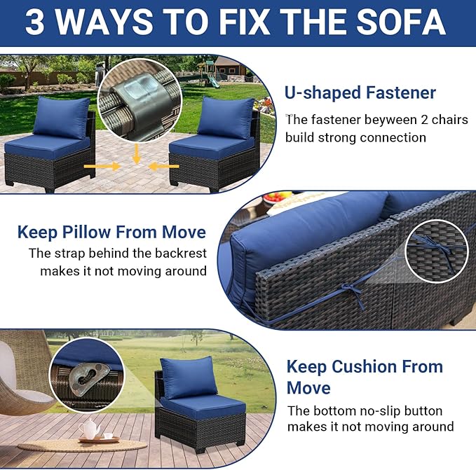 Jing's Villa 7-Piece Patio Furniture Set, All-Weather Outdoor Wicker Sectional - Image 6