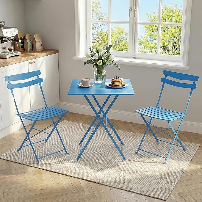 GarveeLife 3 Piece Patio Bistro Set, Folding Patio Bistro Table and Chairs Set - Image 3