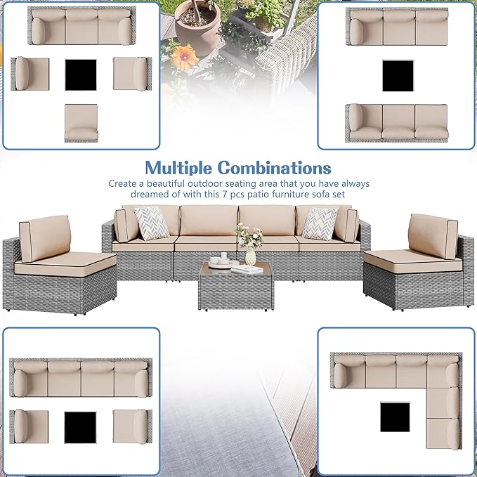 7 Piece Outdoor Patio Furniture Set, All Weather Conversation Set - Image 2