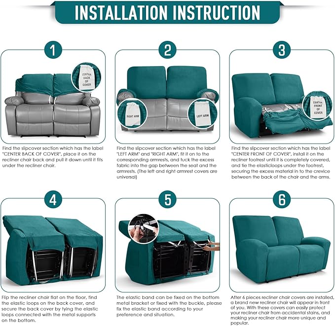 TAOCOCO Recliner Loveseat Slipcover, 6 Pieces Dual Recliner Sofa Covers - Image 6