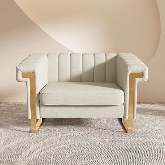 Mid-Century Modern Beige Velvet Single Sofa by yunqishiHOME