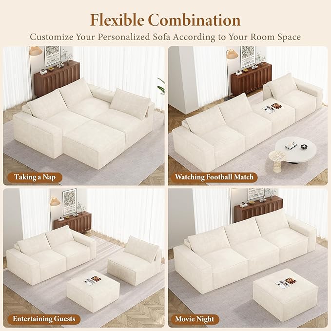 Vesgantti 114" Boneless Modular Sectional Sofa, Modern 3 Seater Couch - Image 8