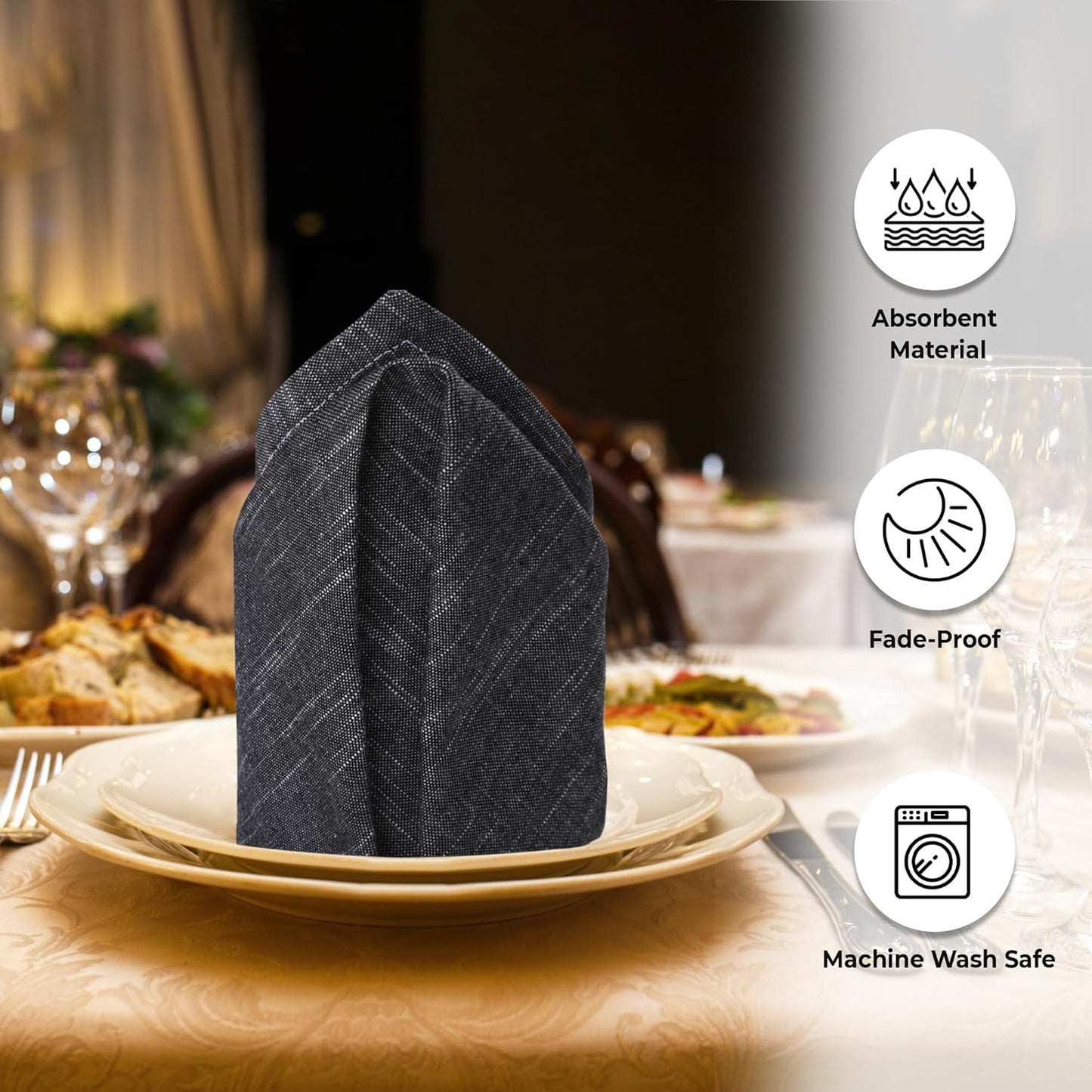 Urban Villa Dinner Napkins Black White Chambray Cloth Napkins (Set of 12) Oversized 20x20 Inches100% Cotton Slub Premium Quality Soft Durable Mitered Corners Reusable Washable Everyday Use Napkins