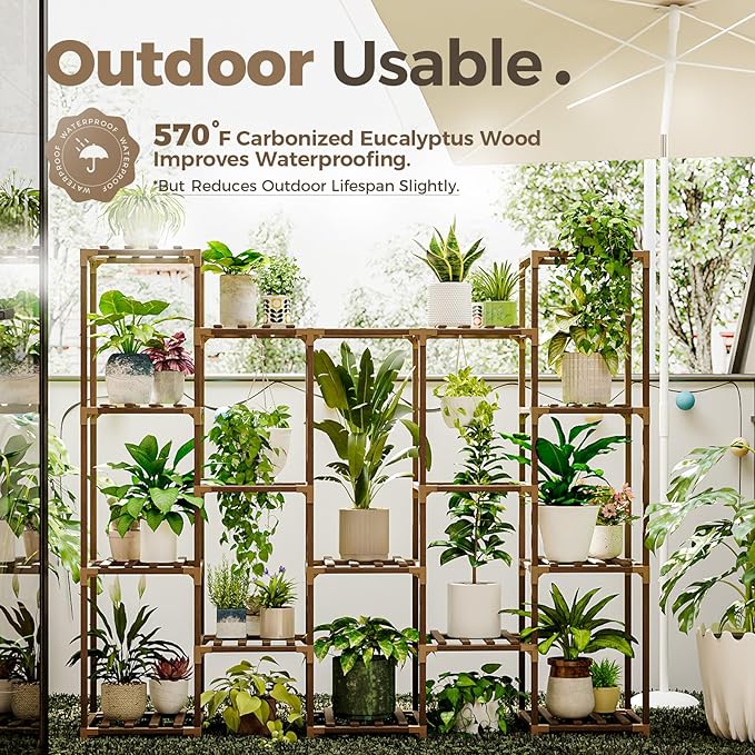 Bamworld Large Hanging Plant Stand Indoor Tall Plant Shelf Outdoor 14 Pots - Image 3