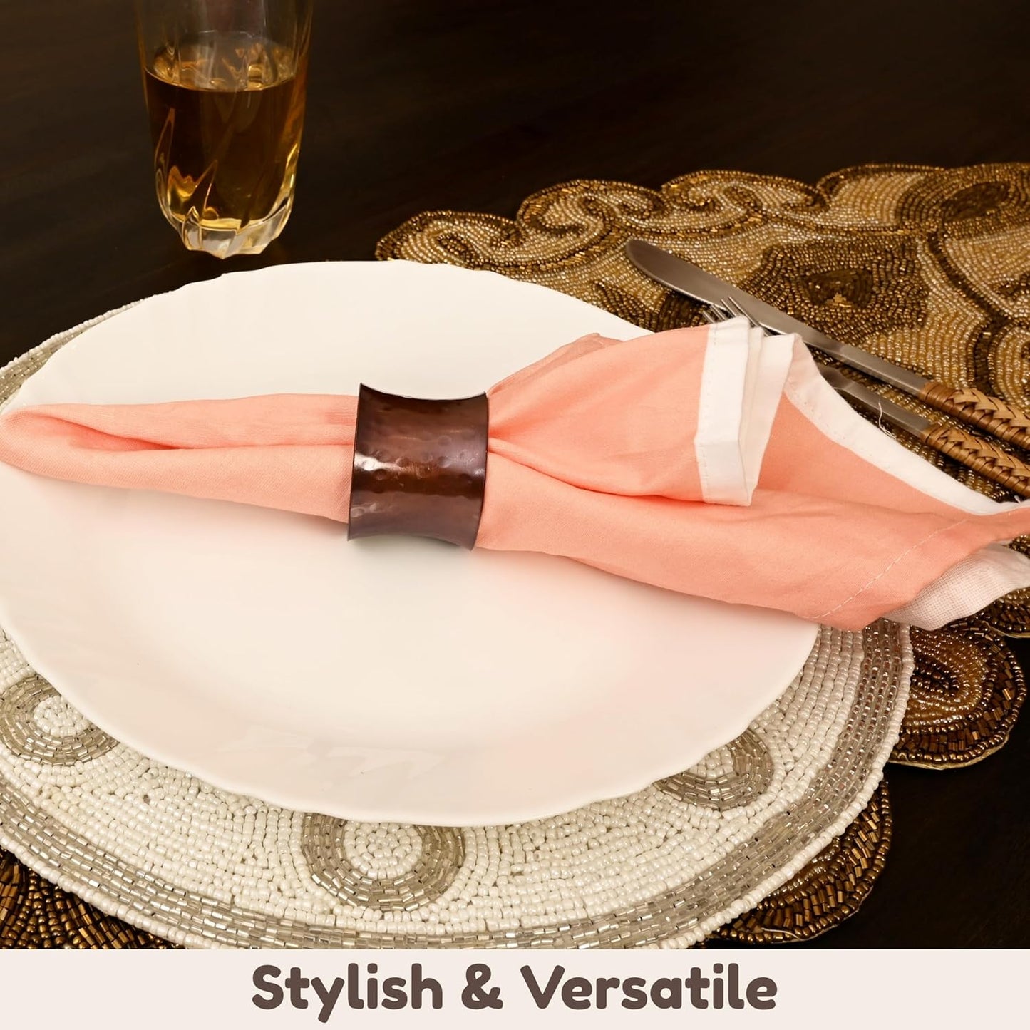 Drum Napkin Rings Set of 12 - Heavy Duty Napkin Holders, Hammered Napkin Rings Bulk for Party Decoration, Dinning Table, Everyday, Family Gatherings (Bronze) - ALPHA Living HOME