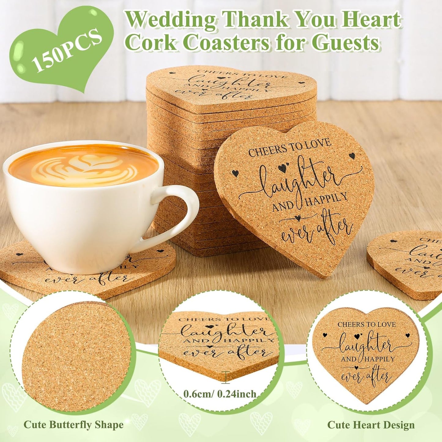 Uiifan 150 Set Wedding Favors for Guest Coaster Gifts Bulk Heart Shaped Coasters Thank You Cards Organza Bags Guest Souvenirs for Wedding Party Bridal Favors