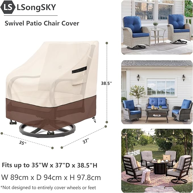 Patio Swivel Chair Cover 4 Pack, Waterproof Heavy Duty Patio Chair Covers - Image 3