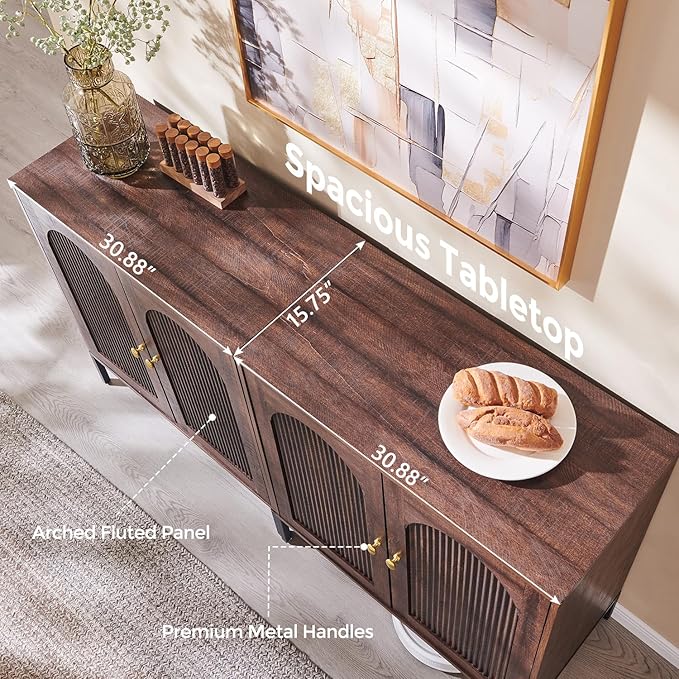IFBUY Modern Sideboard Buffet Cabinet, 61.75" W Fluted Arched Buffet Cabinet - Image 6