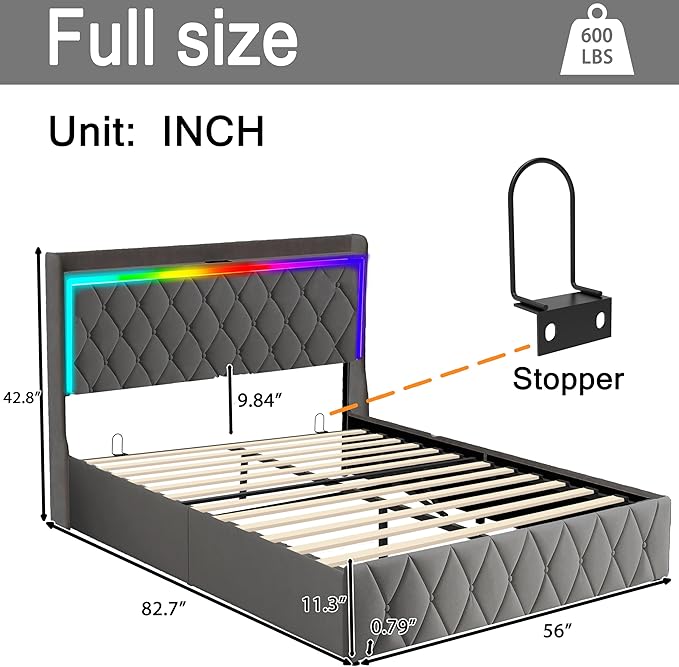 Modern Multi-Color LED Light Full Bed Frame - Image 2