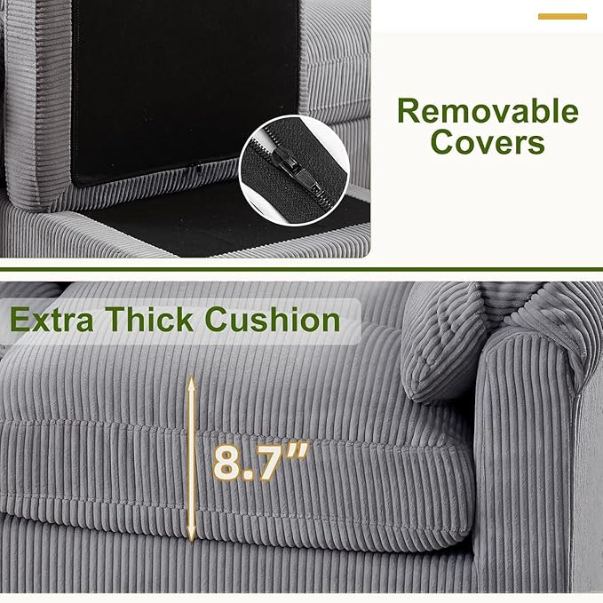 HAOMARKETS Corduroy 4-Piece Sofa Set, Upholstered Ottoman Set of 2, Loveseat - Image 4
