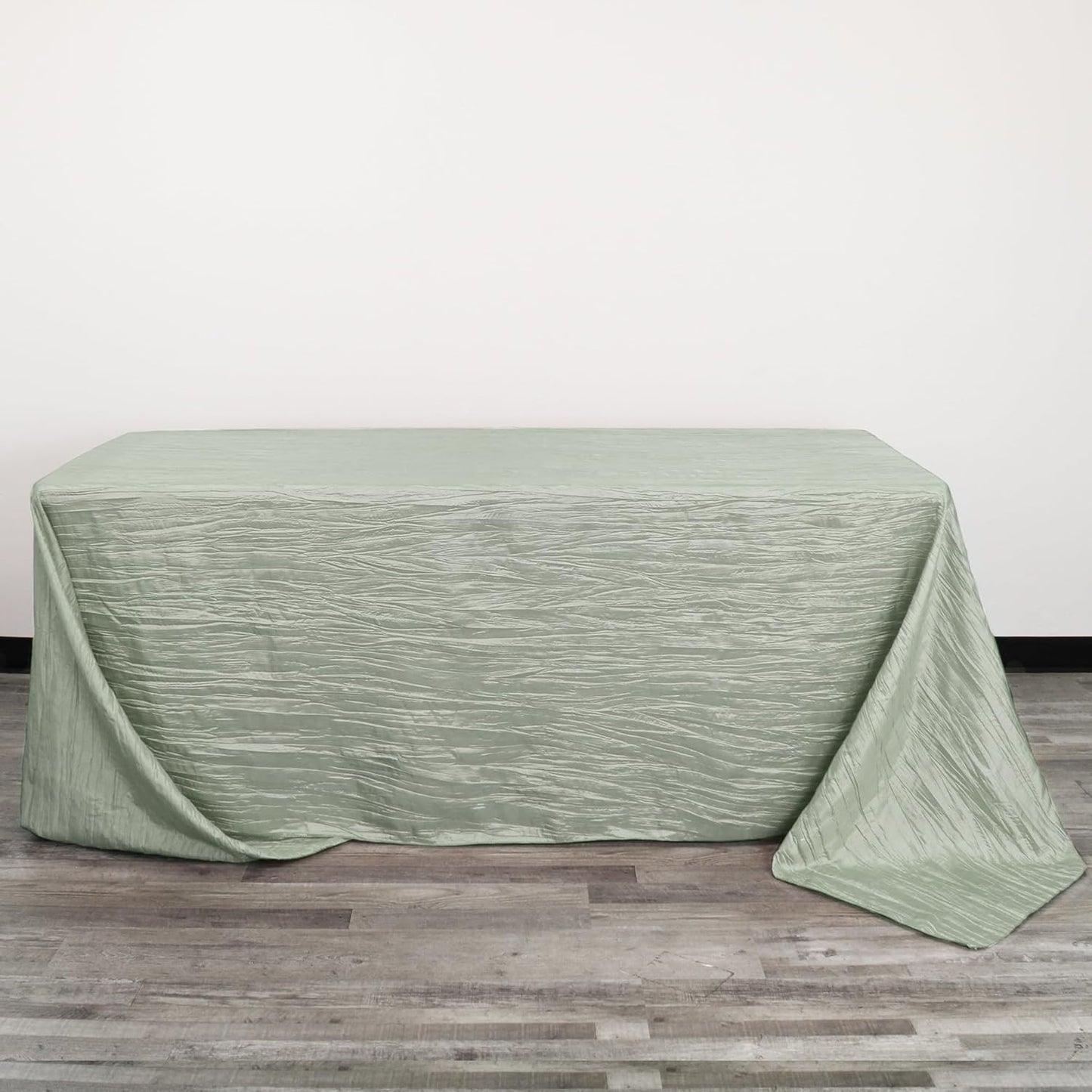 YOUR CHAIR COVERS - 90 x 132 inch Rectangular Crinkle Taffeta Tablecloth - Sage, Rectangle Table Linens for 6 ft Rectangular Tables, Wedding Crushed Table Cloth