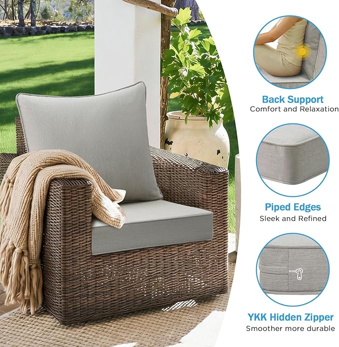 Sunbrella Outdoor Deep Seat & Back Cushion Set, 24 x 24 Inch Water Repellent - Image 6