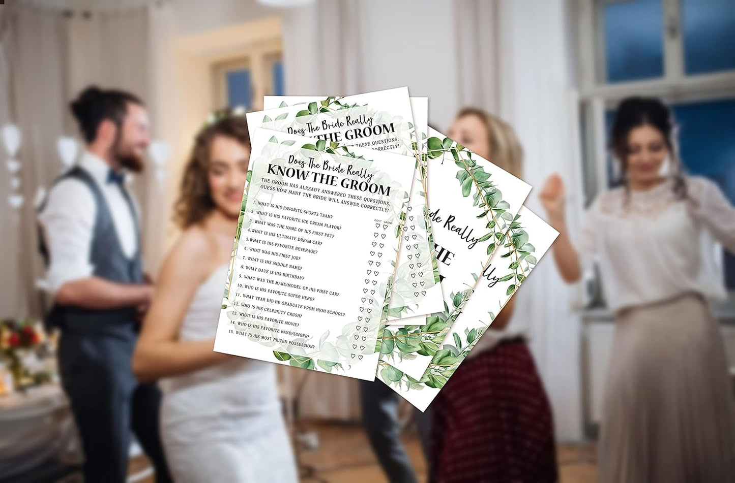 Bridal Shower Game Cards, Bride Really Know Groom Game, Tropical Jungle Theme Engagement Party Cards For Wedding, Set of 30 Cards(Leaf008)