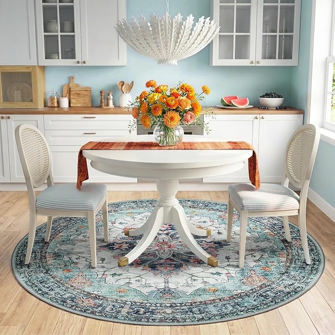 RELEANY Area Rugs Round 6ft Washable Non-Slip, Floral Vintage Distress Print - Image 2