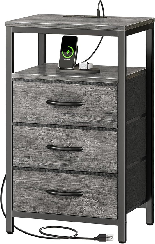 Huuger Nightstand with Charging Station, 27.6 Inch End Table Bedside Table with by Huuger