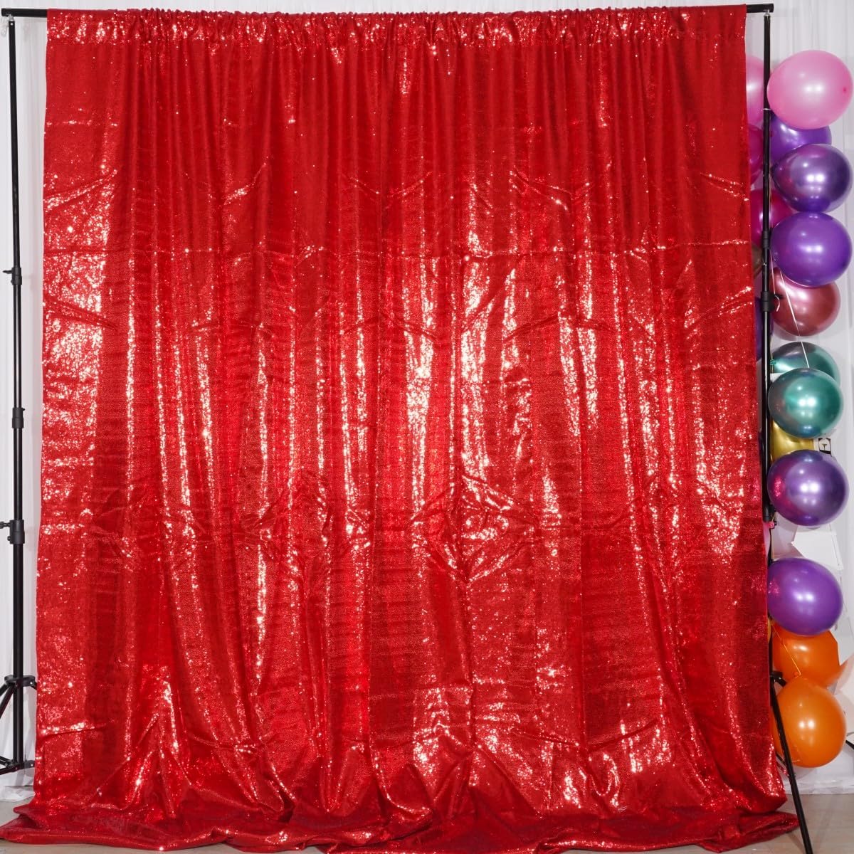 Poise3EHome 7Ft x 7Ft Red Sequin Backdrop, Glitter Thick Satin Sequin Background Drapes, Sparkly Opaque Photography Curtain Backdrop for Wedding Party Holiday Festival Decor