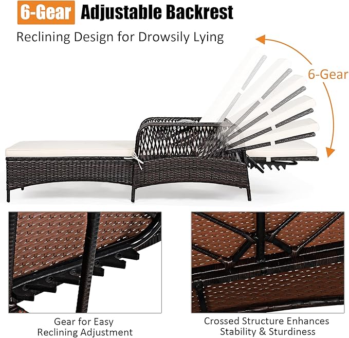COSTWAY PE Rattan Chaise Lounge Chair, 6 Gear Adjustable Recliner - Image 7