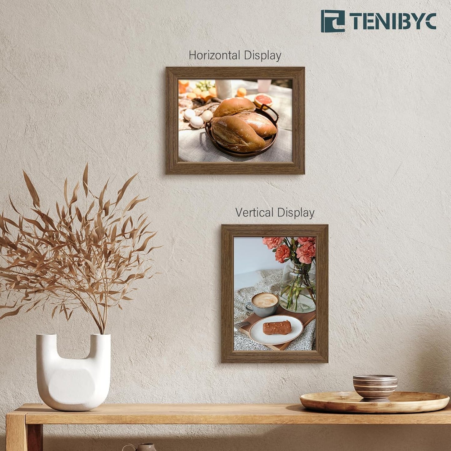 8x10 Picture Frame Set - 3 Pack, Brown Woodgrain, Wood Photo Frame, HD Tempered Glass, Gallery Photo Frame, Table or Wall Display