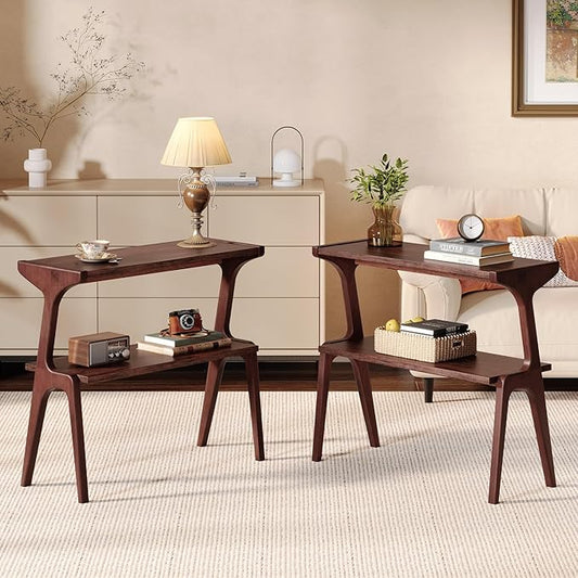 Set of 2 Solid Wood End Table, 2-Tier Side Table by TribewoodbyTribesigns