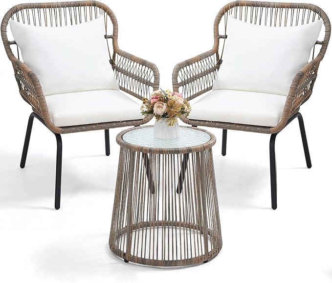 wildformers 3 Pieces Rattan Wicker Bistro Set, Outdoor Conversation Set by wildformers
