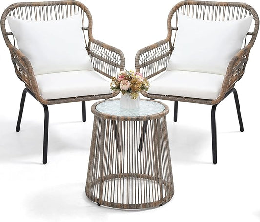 wildformers 3 Pieces Rattan Wicker Bistro Set, Outdoor Conversation Set by wildformers