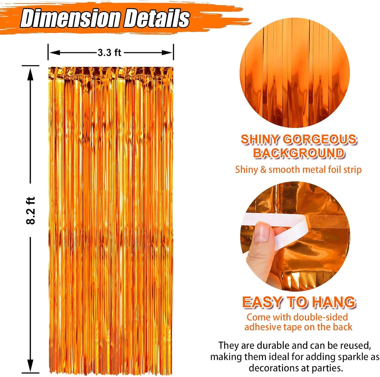 2 Pack Orange Foil Fringe Curtains Streamers Party Decorations 3.3 x 8.2 ft, Pink Tinsel Curtain Fringe Backdrop for Parties, Door Fringe Birthday Streamers, Barbie Backdrop Birthday Party Decorations