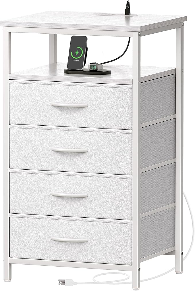 Huuger Night Stand with Charging Station, Bedside Table, Tall Nightstand with by Huuger