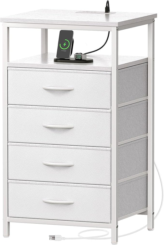 Huuger Night Stand with Charging Station, Bedside Table, Tall Nightstand with by Huuger