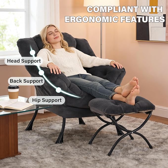 MBOOYOME Lazy Chair with Folding Ottoman, Modern Accent Lounge Armchair with - Image 5