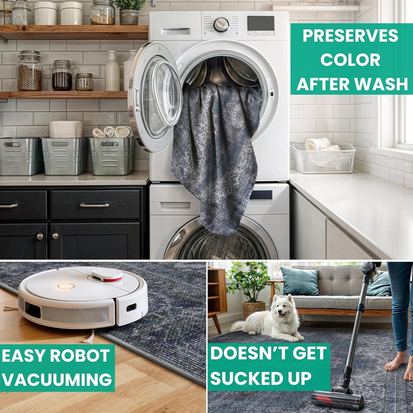 Bloom Rugs Washable Non-Slip 10 ft Runner - Dark Teal Traditional Medallion Runner for Entryway, Hallway, Bathroom, and Kitchen - Exact Size: 2.5' x 10'