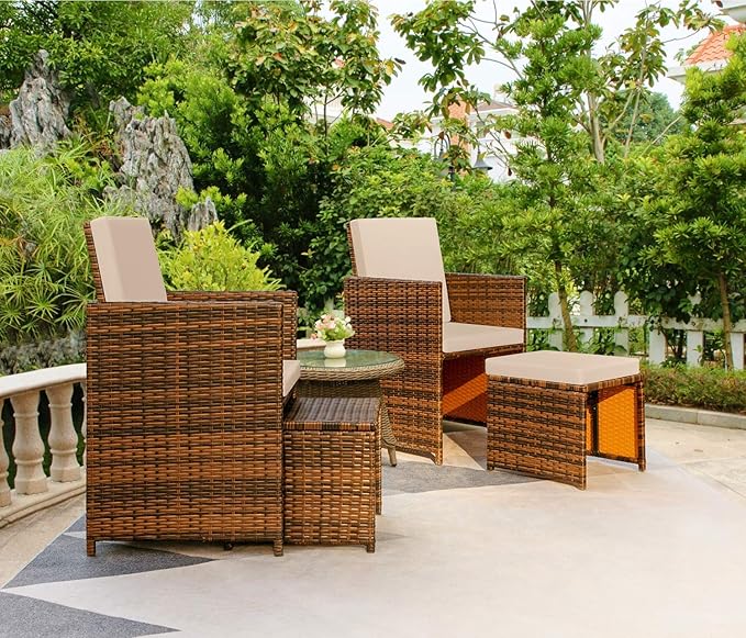 Devoko 4 Pieces Patio Wicker Furniture Set Outdoor Patio Chairs - Image 3