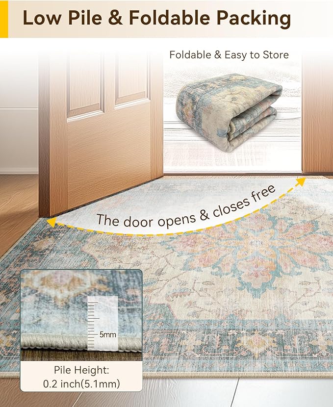 RELEANY Area Rugs 6'x9' Washable Non-Slip, Floral Vintage Distress Print - Image 3