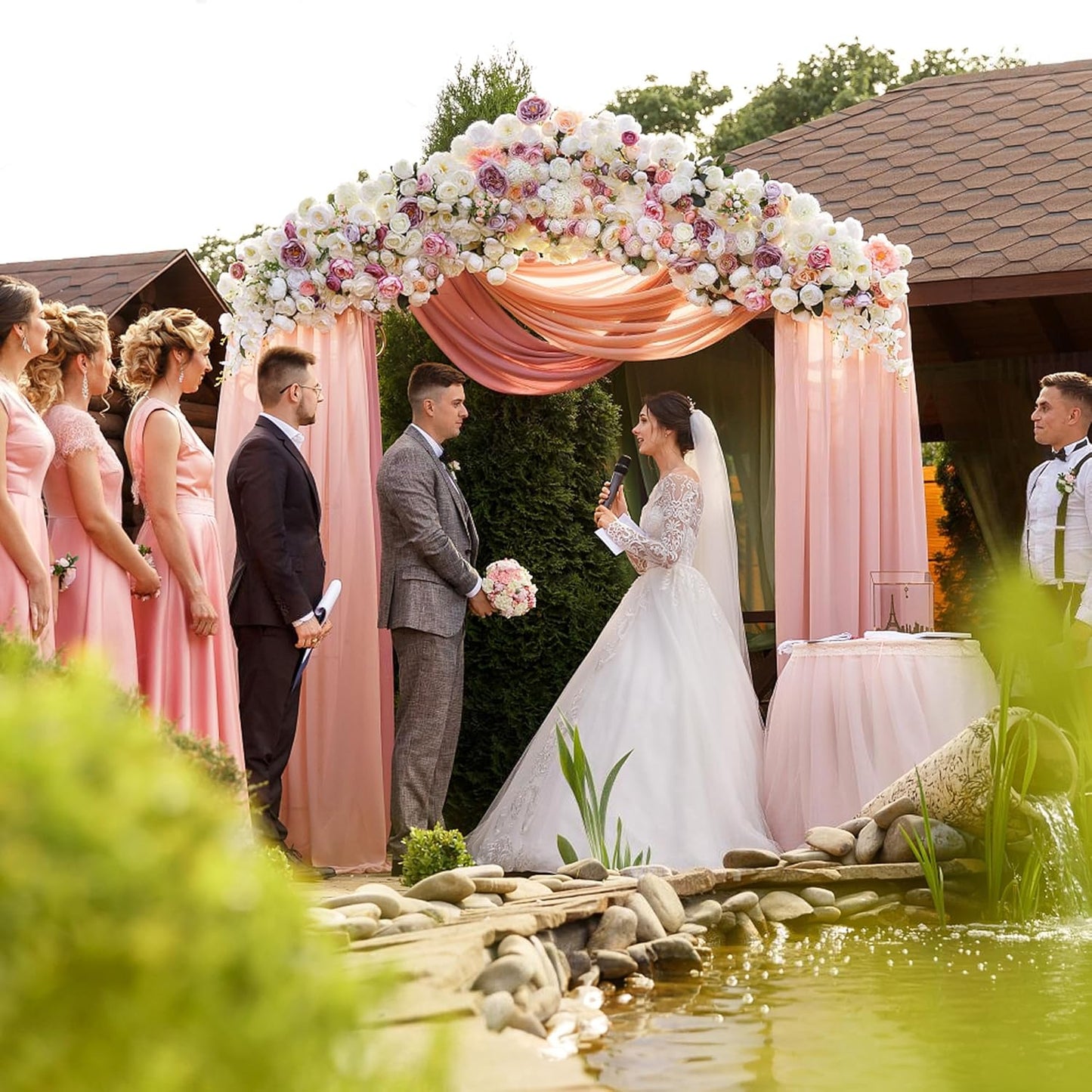 Wokceer Blush Wedding Arch Draping Fabric Backdrop 2 Panels 28.7" X 20FT Sheer Drapes Fabric for Wedding Arbor Ceremony Party