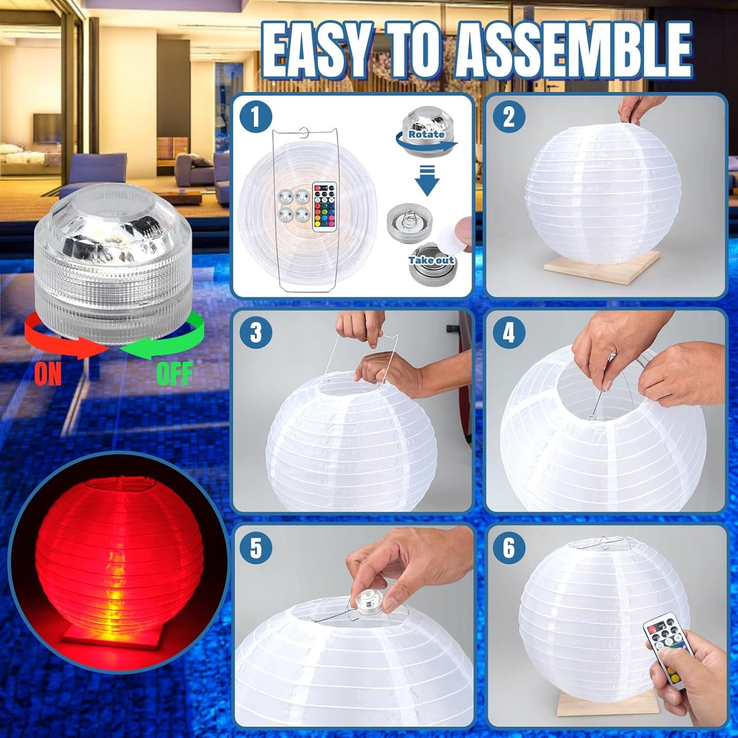 Floating Lanterns LED Pool Lights,IP68 Waterproof Pool Lights That Float ,13 Color Changes by Remote Control for Pool Decor,Outdoor Party,Wedding (2Pcs - 10 inches)