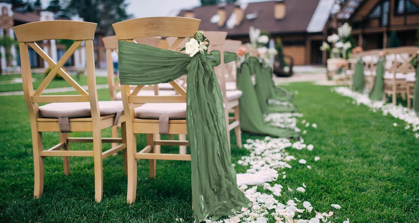 50 PCS Cheesecloth Chair Sashes, Bows Designed ChairSashes, 15.7x70 inch Chair Sashes for Aisle Decorations Universal Chairs Cover Decoration for Wedding Reception Party Banquet (Sage Green)