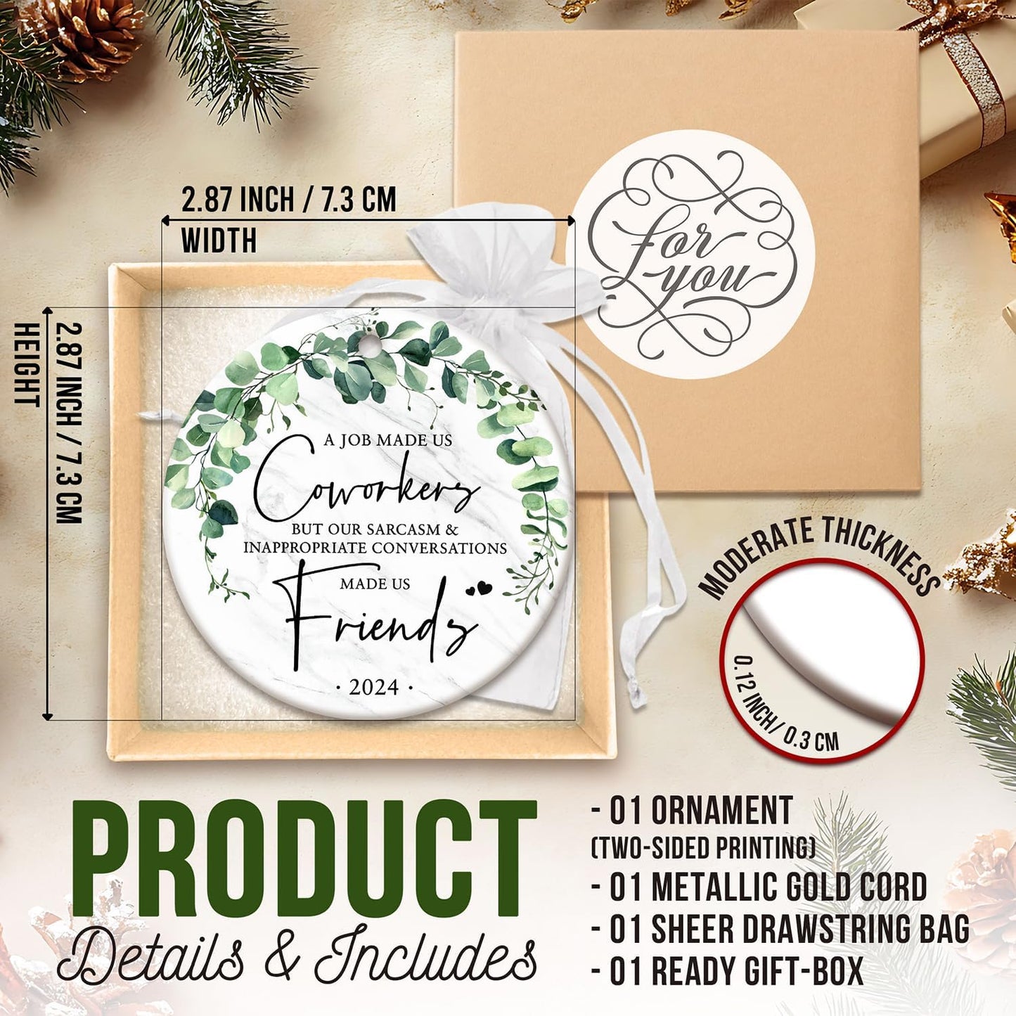 ZAGKOO Coworker Christmas Ornament - Work Besties Gifts for Women - Friendship Gifts for Colleague - Christmas Ornaments 2024