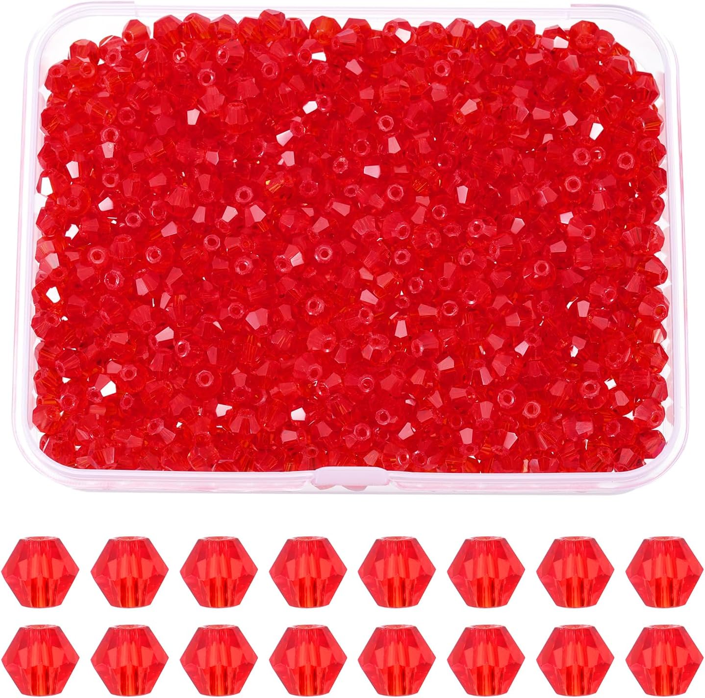 PATIKIL 1000pcs 3mm Bicone Glass Crystal Beads, Faceted Glass Spacer Beads with Box for Jewelry Making Bracelet Necklace Earrings DIY Suncatcher Craft, Dark Red
