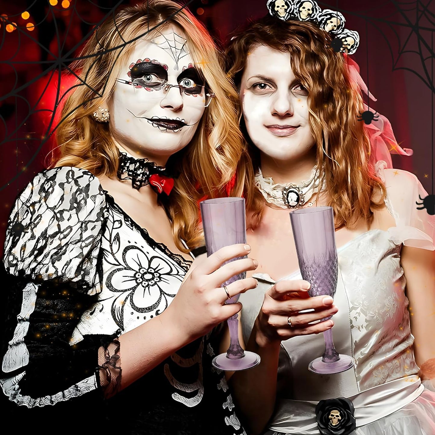 Plastic Champagne Flutes, 12PCS Dark Purple Wine Glasses Goblets Cups Reusable Flute, for Halloween Weddings Bachelor Parties Toasting and Events(12, Dark Purple)