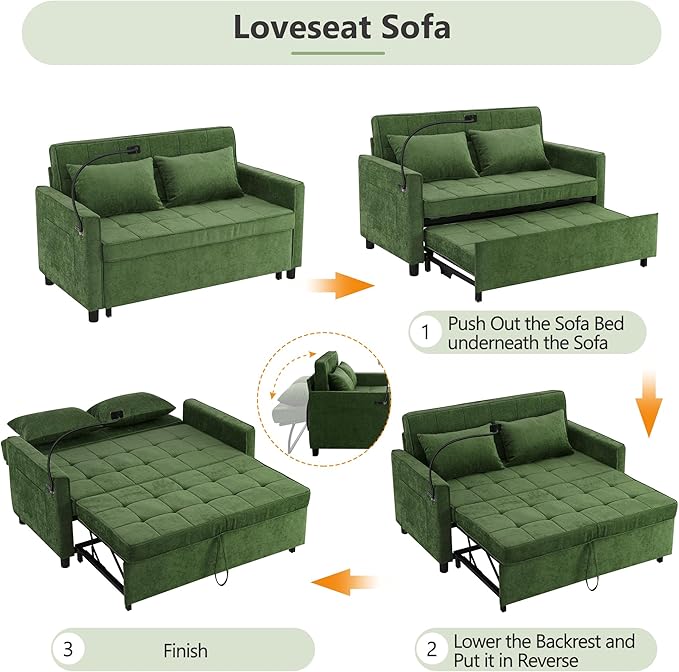 3 in 1 Convertible Sleeper Sofa Bed, 56.9" Small Pull Out Couch Bed - Image 6