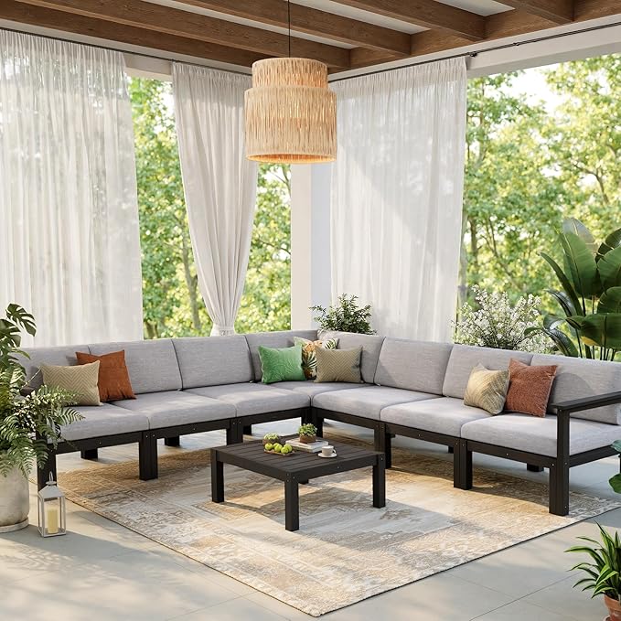 Stoog 8-Piece Patio Sectional Sofa Set, L-Shaped Modular Outdoor Furniture Set - Image 7