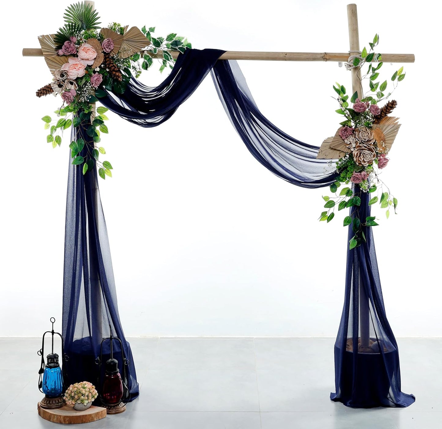 VDS Pack of 1 Panel (30 Inch X 20 Feet) Wedding Arch Draping Fabric Sheer Chiffon Fabric Drapery for Wedding Ceremony Reception Swag Backdrop Canopy Chuppah ARBO Altars Decoration (Navy Blue)