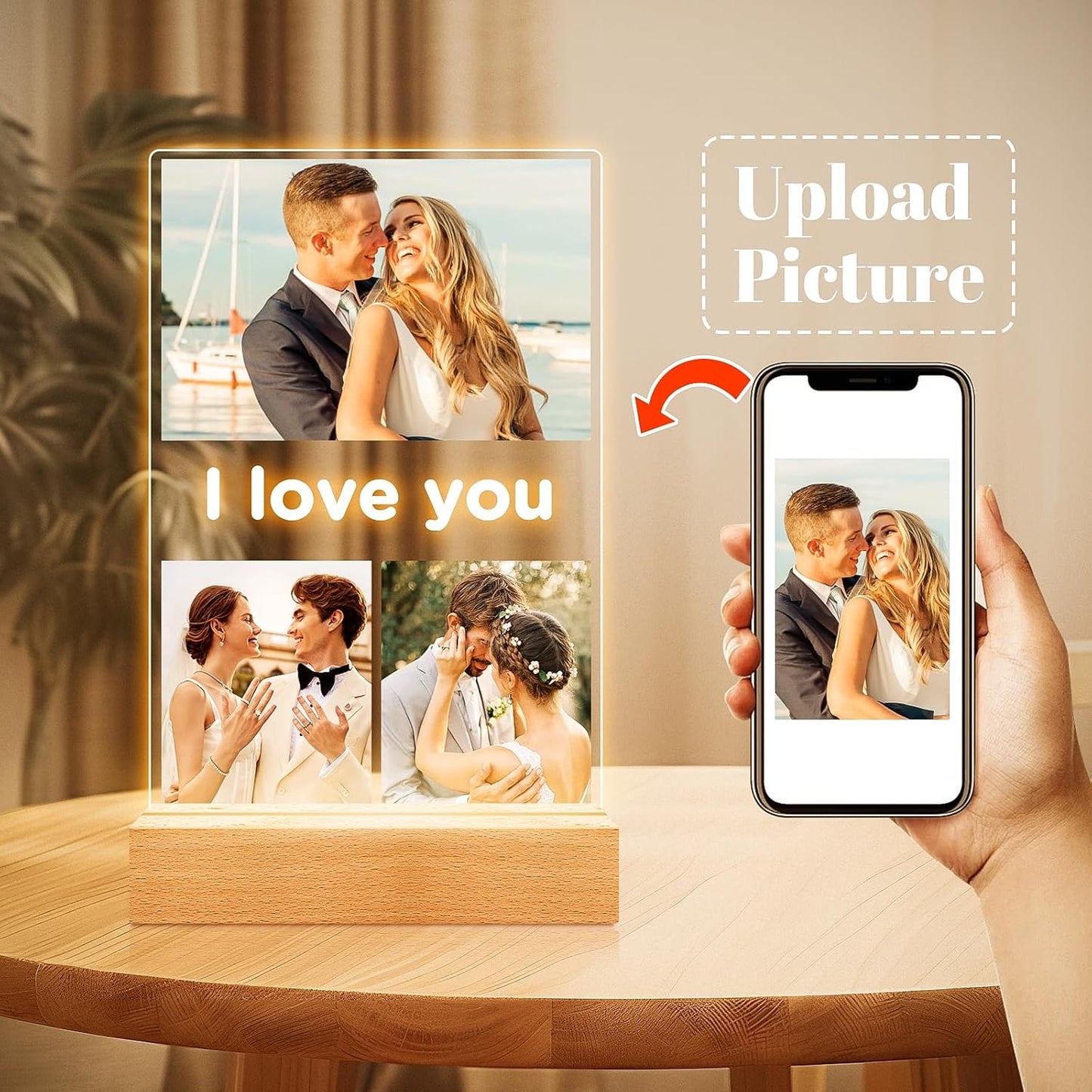 Personalized Anniversary Birthday Gifts for Women Men Her Him, Custom Picture Frames with Photo, Personalized Photo Frame with Night Light, Customized Gifts for Girlfriend Boyfriend Couples