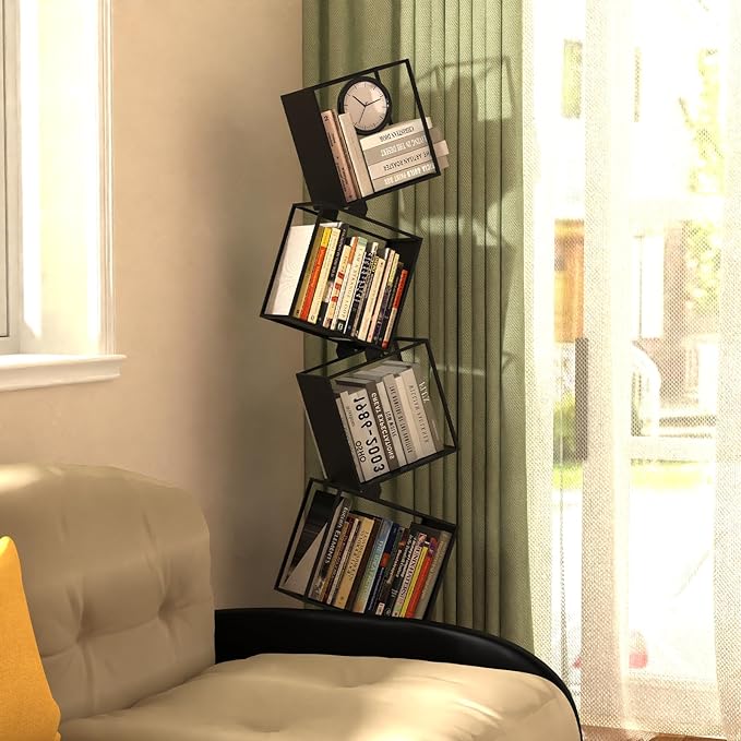 5-Tier Metal Geometric Bookshelf – Modern Narrow Floor Bookcase, Space-Saving - Image 8