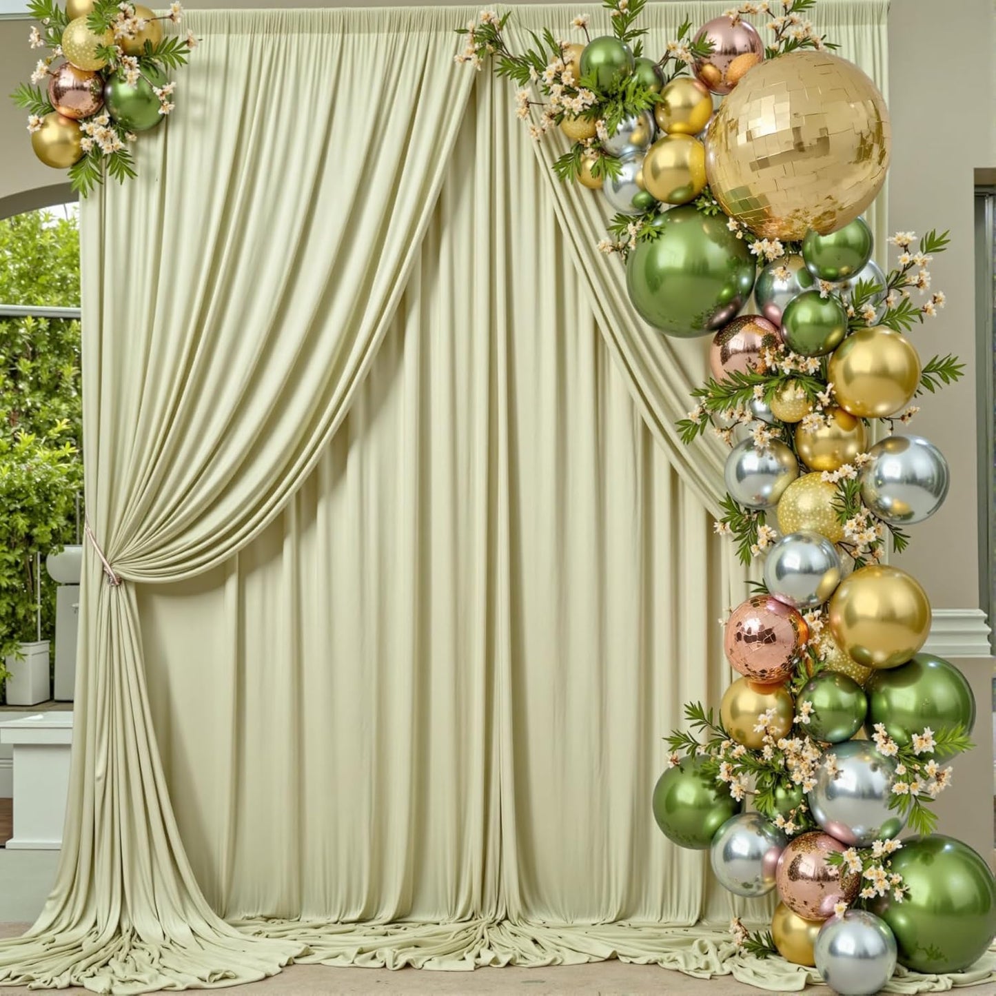 30 ft x 10 ft Wrinkle Free Sage Green Backdrop Curtain for Parties, Thick Green Polyester Photo Backdrop Drapes for Baby Shower Wedding Engagement Birthday Party Backdrop Stand,5ft x 10ft 6 Panels