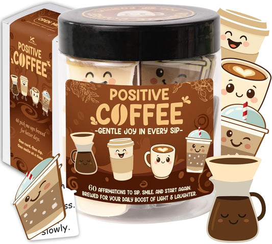 Positive Coffee Affirmation Jar – 60pcs Cute Emotional Support Coffee – Coffee Gifts for Men, Women– Birthday Gift, White Elephant Gifts for Coworker, Boss, Teacher, Teens, Back to School Gift